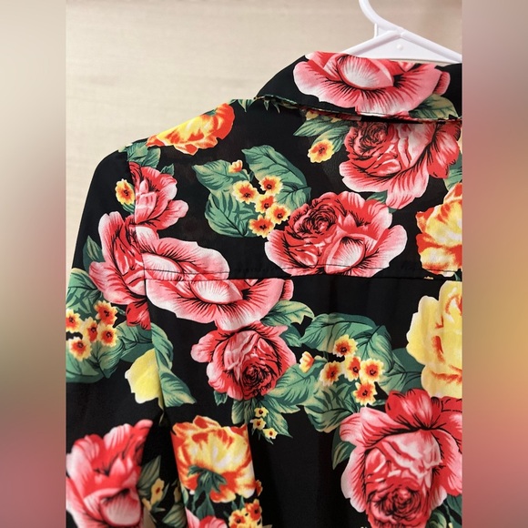 🔴 Seductions Black Dress with Red and Yellow Floral Print Size Small - Picture 7 of 9